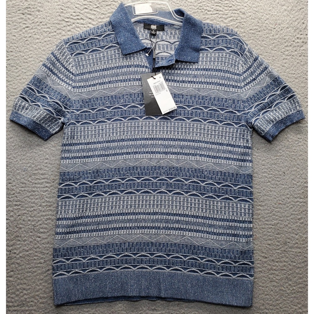 FRYE Polo Sweater Mens Small Multi Patterned Knit Short Sleeve Collared Popover